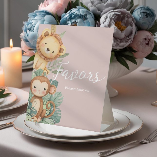 Signe De Table Pastel baby shower tropical Jungle Safari Animaux (Créateur téléchargé)