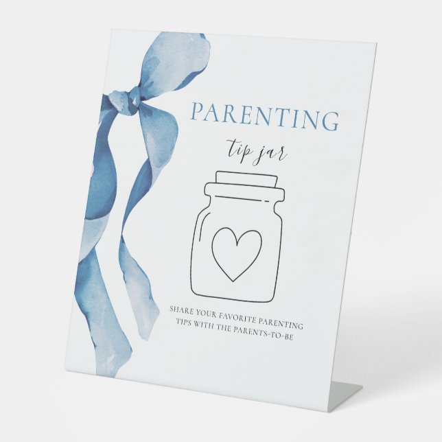 Signe De Table Pastel Blue Bow Baby shower Conseil parental pot (Recto)