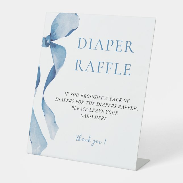 Signe De Table Pastel Blue Bow Baby shower Déchets Raffle (Recto)