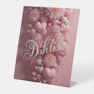 Signe De Table Pastel Dahlia Bloom Wall Art with Hearts