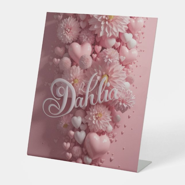 Signe De Table Pastel Dahlia Bloom Wall Art with Hearts (Recto)