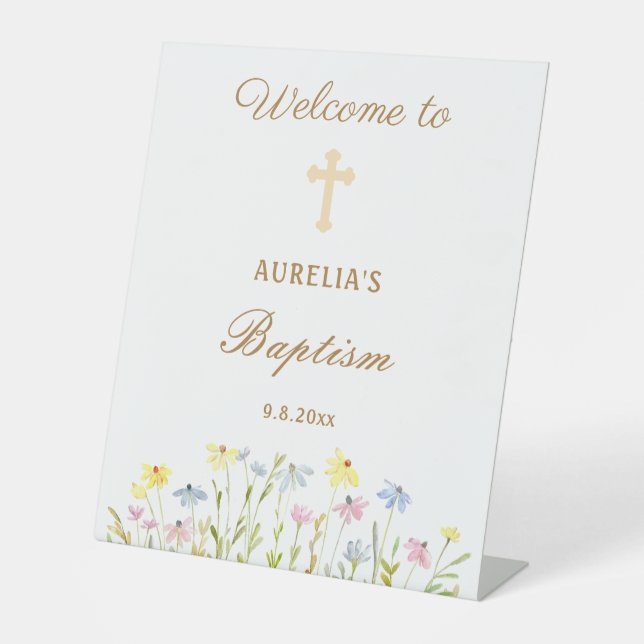 Signe De Table Pastel Fleur sauvage Baptême Bienvenue (Recto)