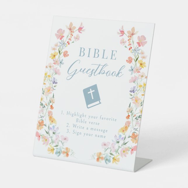 Signe De Table Pastel Meadow Fleur Mariage Bible Guestbook Signal (Recto)