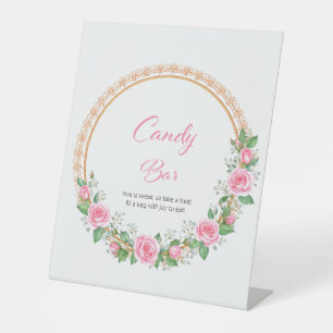 Signe De Table Pastel Pink Roses & Barre de bonbons pour bébé
