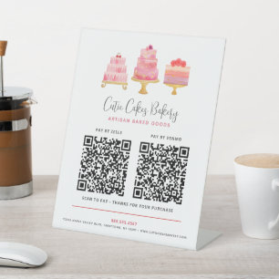 Signe De Table Pâtisserie 3 Gâteaux Rose Pâle 2 Codes QR Payer Ic