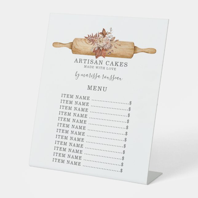 Signe De Table Pâtisserie Chef Aquarelle Floral Rolling Pin (Recto)