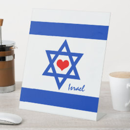 Signe De Table Patriotes israéliens, Red Heart & drapeau israélie