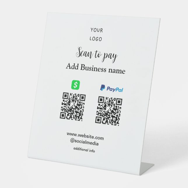 Signe De Table Paypal Cashapp numérisation pour payer QR ajouter  (Recto)