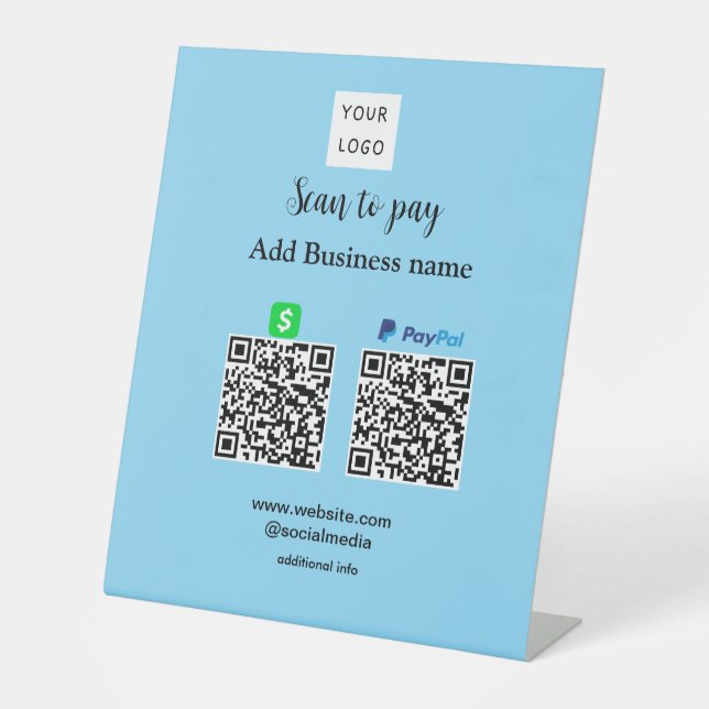 Signe De Table Paypal Cashapp numérisation pour payer QR ajouter  (Recto)