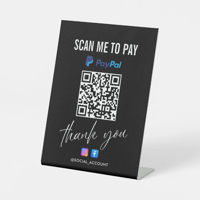 SIGNE DE TABLE PAYPAL QR CODE ANALYSE POUR PAYER MERCI NOIR (Recto)