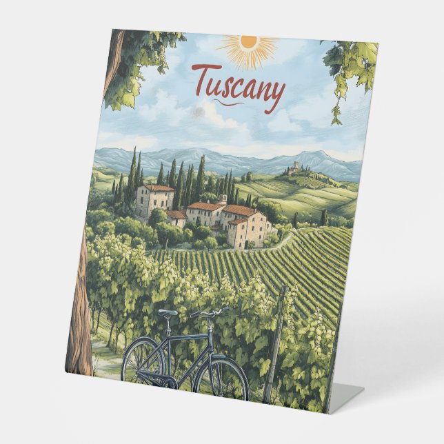 Signe De Table Paysage toscan avec vignobles et un vélo (Recto)