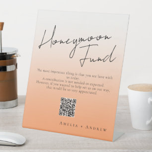 Signe De Table Peach Orange Fuzz Script Minimal Mariage élégant