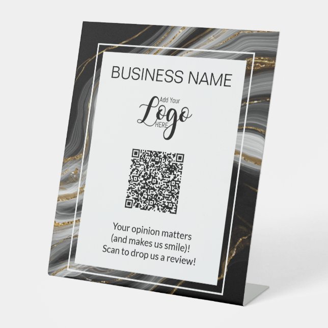 Signe De Table Pedestal QR Code Review Sign – Review   (Recto)