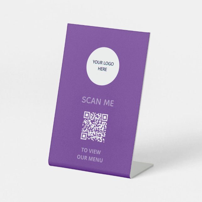 Signe De Table Pedestal Sign – QR Menu Display | purple (Recto)