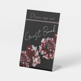 Signe De Table Peonies noires et roses Mariage Foil Guestbook