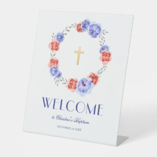 Signe De Table Peony Wreath Aquarelle Bienvenue Baptême Pedestal