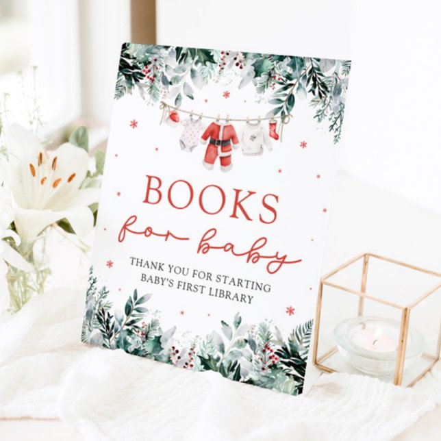 Signe De Table Père Noël Baby Christmas Baby shower Livres pour b (Watercolor Red Santa Gender Neutral Books for Baby Baby Shower Sign)