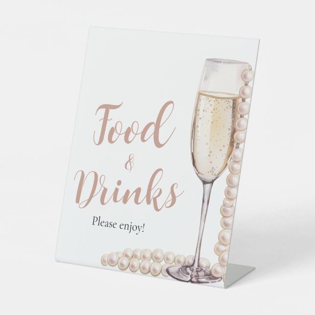 Signe De Table Perles roses et Prosecco Champagne Aliments et Boi (Recto)