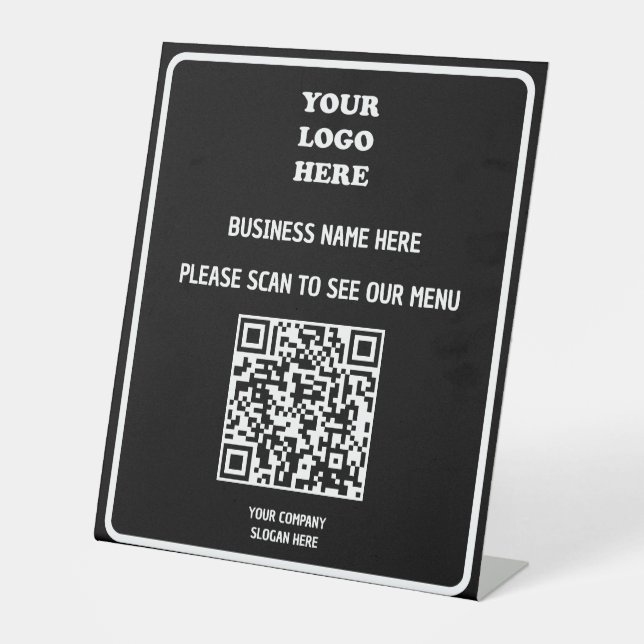 Signe De Table Personnalisé Business Modern Black QR Code Menu Lo (Recto)
