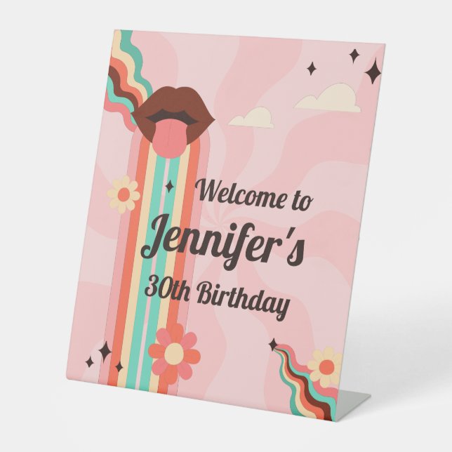 Signe De Table Personnalisé Nom, Funky Super Anniversaire (Recto)