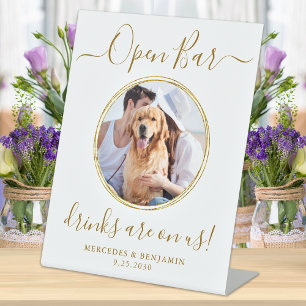 Signe De Table Pet Dog Mariage Open Bar Boissons d'or personnalis