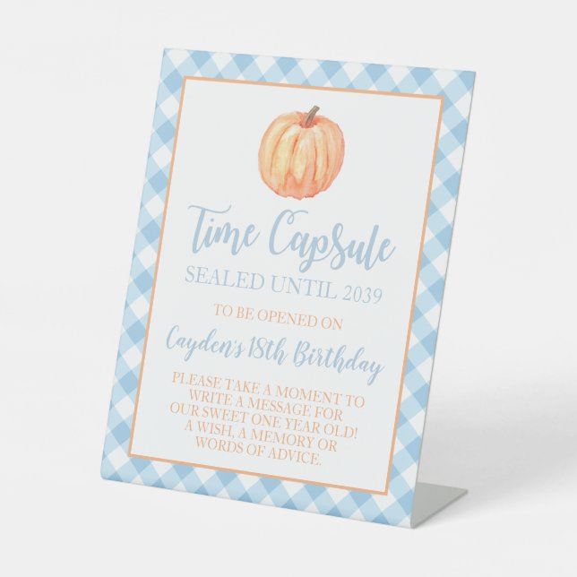 Signe De Table Petit Citrouille bleu 1er Anniversaire heure Capsu (Recto)