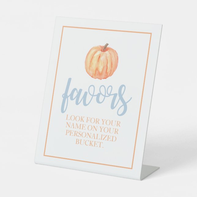Signe De Table Petit Citrouille Pastel bleu automne Anniversaire  (Recto)