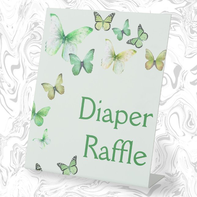 Signe De Table Petit Papillon vert Baby shower Déchets Raffle (Créateur téléchargé)