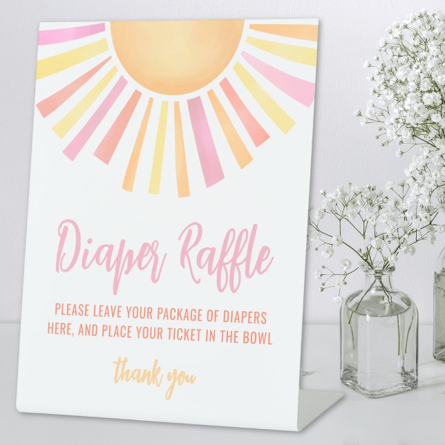 Signe De Table Petit Rayon De Baby shower Soleil Déchets Raffin (Little Ray Of Sunshine Baby Shower Diaper Raffle Pedestal Sign)
