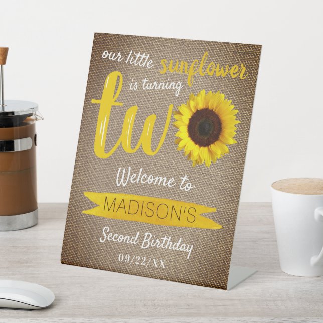 Signe De Table Petit tournesol 2e anniversaire Bienvenue (In SItu)