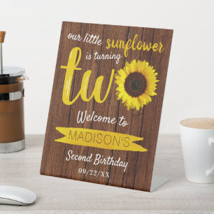 Signe De Table Petit tournesol 2e anniversaire Bienvenue