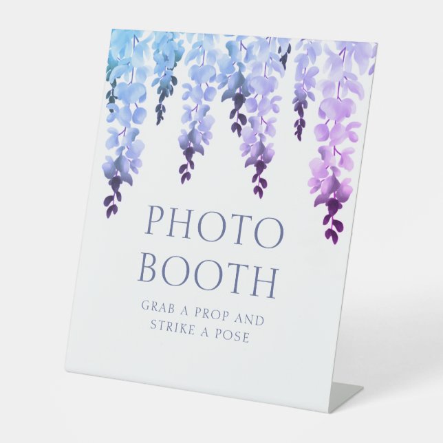 Signe De Table Photo Booth Purple Floral Script Mariage (Recto)