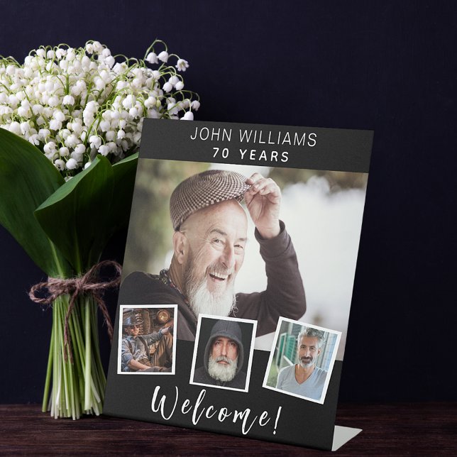 Signe De Table Photo collage noir blanc fête d'anniversaire bienv (Créateur téléchargé)