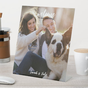 Signe De Table Photo de couple avec animal de compagnie Mariage a