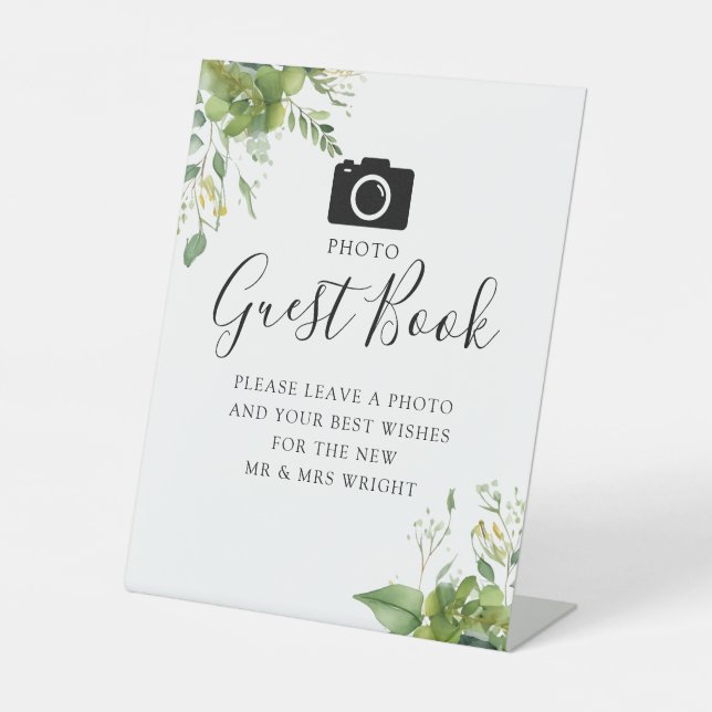 Signe De Table Photo Livre d'Invité Vert Mariage botanique (Recto)