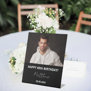 Signe De Table Photo personnalisée noir blanc gars 40e anniversai