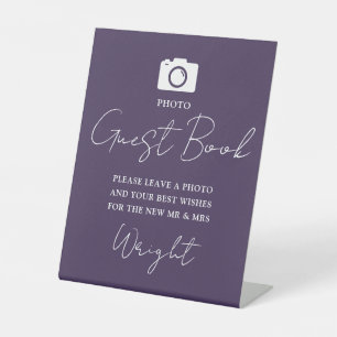Signe De Table Photographie Livre d'invité Script Mariage violet