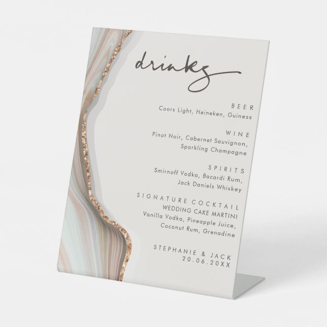 Signe De Table Pierre Marbre Agate Mariage Boissons Bar Menu (Recto)