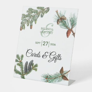 Signe De Table Pin Rustique Vert Mariage Cartes & Cadeaux