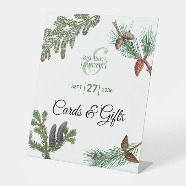 Signe De Table Pin Rustique Vert Mariage Cartes & Cadeaux (Recto)