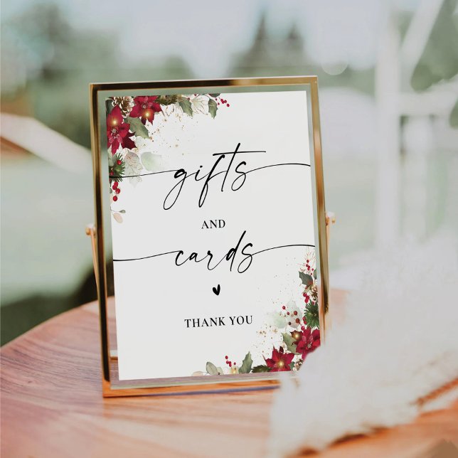 Signe De Table Pine rustique Poinsettia Weddin Cadeaux et cartes (Créateur téléchargé)