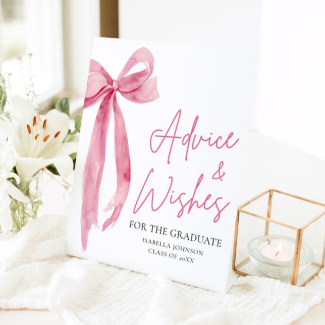 Signe De Table Pink Bow Grad Party Graduation Conseils et souhait (Créateur téléchargé)
