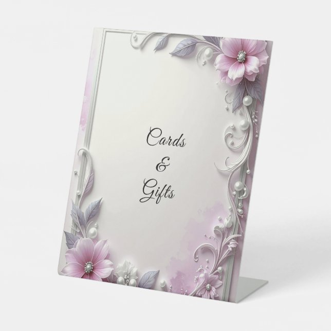 Signe De Table Pink Floral Frame Tabletop Signs (Recto)