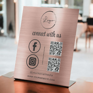 Signe De Table Pink QR Connect Us Business Logo Médias sociaux