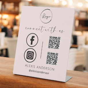 Signe De Table Pink QR Connect Us Business Logo Médias sociaux