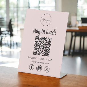 Signe De Table Pink Social Media QR Code Business Logo