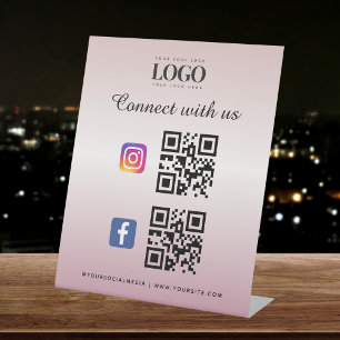 Signe De Table Pink Social Media Qr Code Logo Facebook Instagram