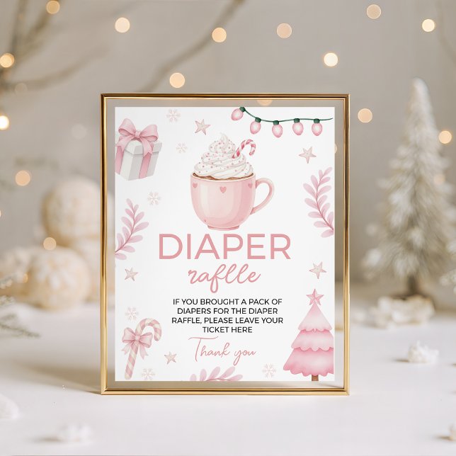 Signe De Table Pink Winter Baby Shower Diaper Raffle Sign (Créateur téléchargé)