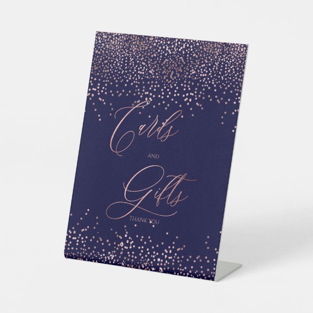 Signe De Table PixDezines Marine+Cartes d'or Roses+Cadeaux (Recto)