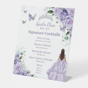 Signe De Table Plat violet Floral Quinceañera Cocktails Menu